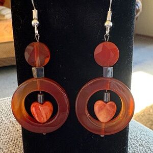 Hand Crafted Fiery Red Carnelian Heart Earrings